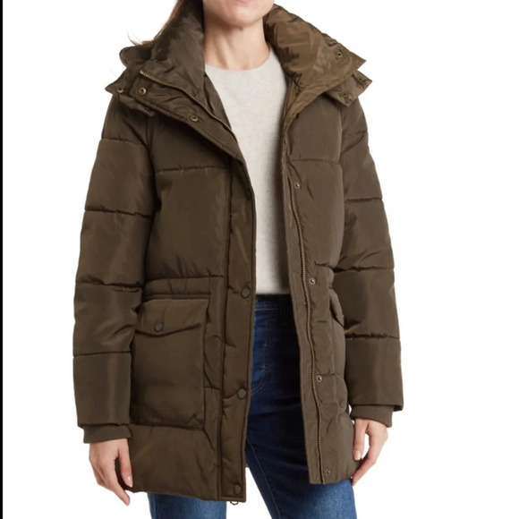 NWT Lucky Brand Fingertip Hooded Puffer Parka Jacket Dark Army Women’s Size M - Picture 3 of 3